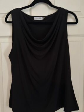 Calvin Klein Black Draped Cowl Neck Tank